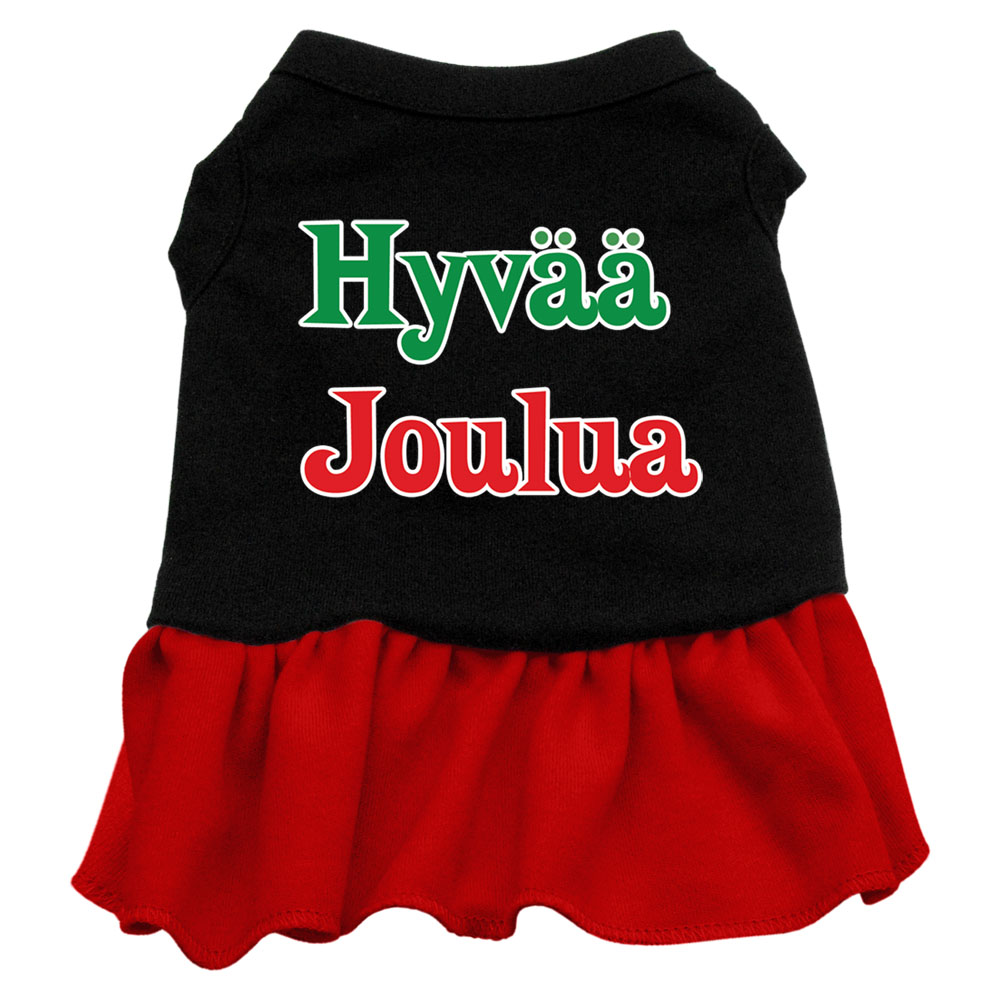Hyvaa Joulua Screen Print Dress Black with Red Sm